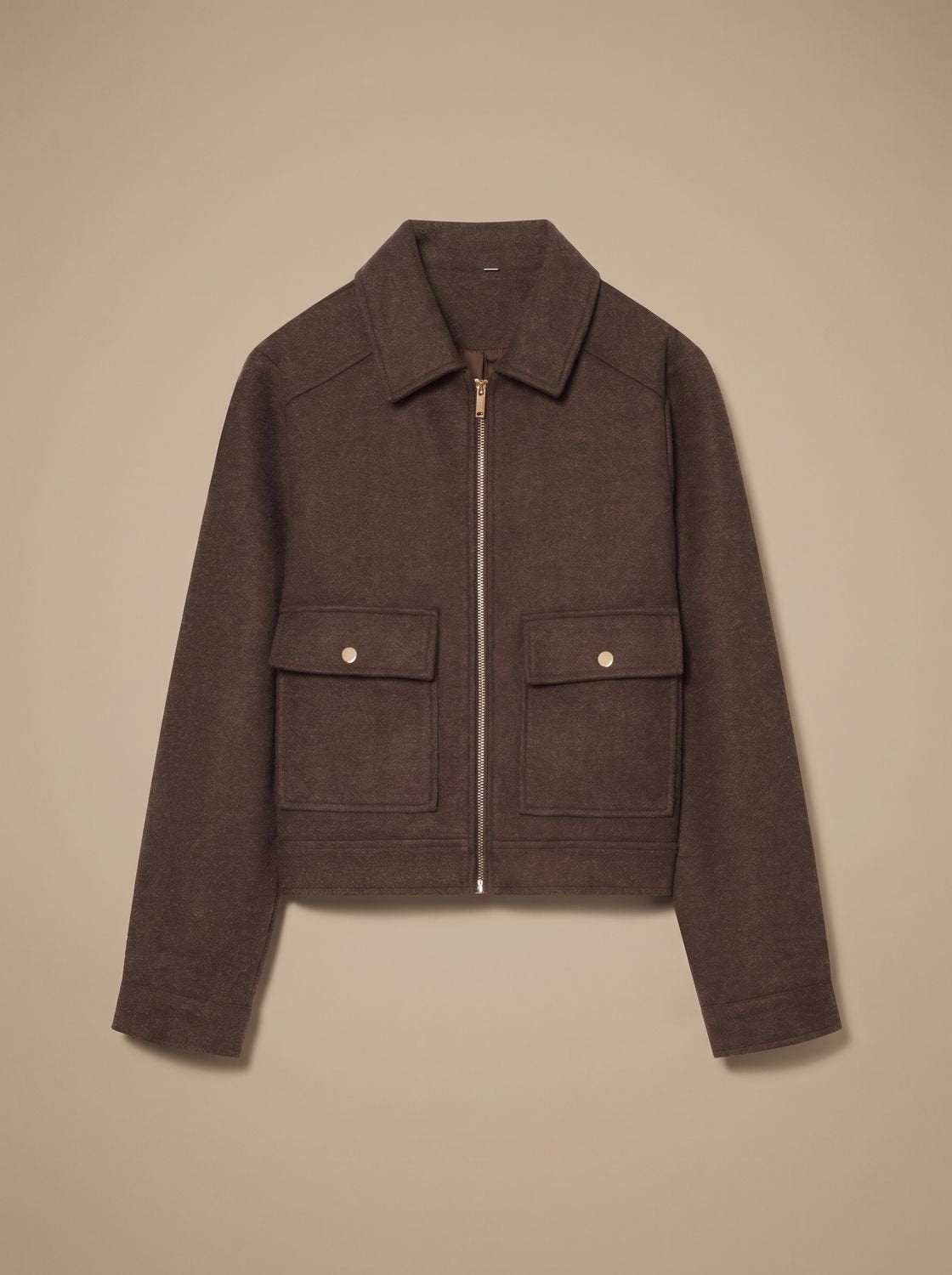 Women's High-Neck Stand Collar Button-Front Wool Blend Short Coat