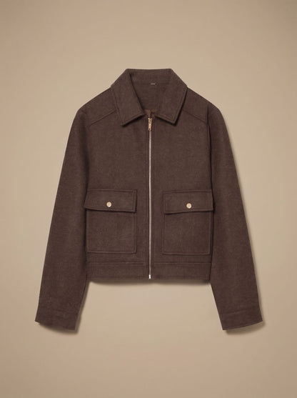 Women's High-Neck Stand Collar Button-Front Wool Blend Short Coat