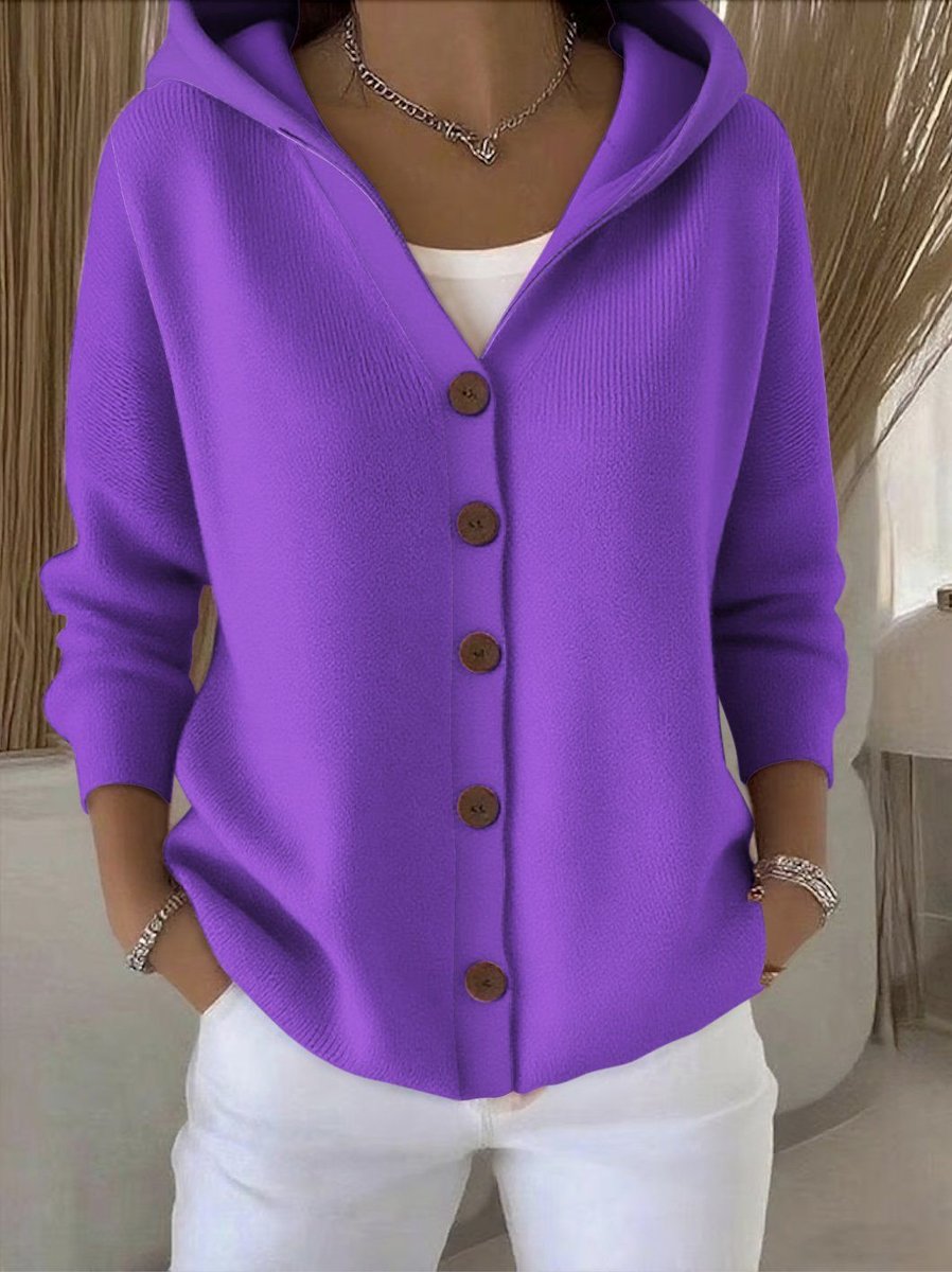 Women's Hooded Button-Front Relaxed-Fit Knit Cardigan