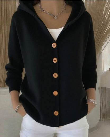 Women's Hooded Button-Front Relaxed-Fit Knit Cardigan