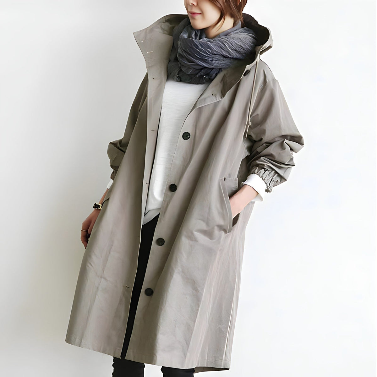 Women's Hooded Button-Front Trench Coat
