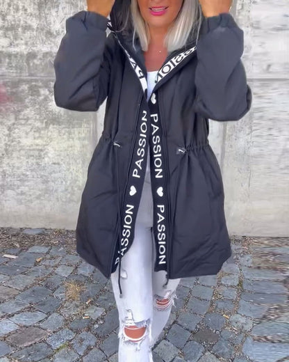Women's Hooded Drawstring Relaxed-Fit Mid-Length Coat