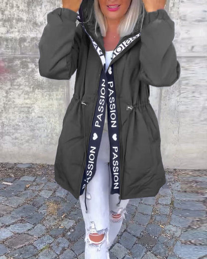 Women's Hooded Drawstring Relaxed-Fit Mid-Length Coat