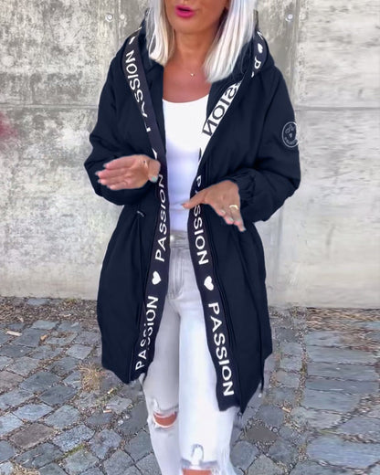 Women's Hooded Drawstring Relaxed-Fit Mid-Length Coat