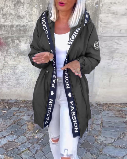 Women's Hooded Drawstring Relaxed-Fit Mid-Length Coat