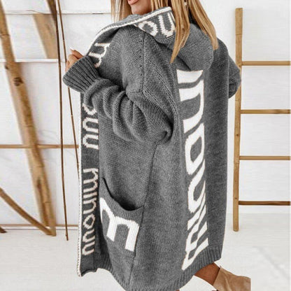Women's Hooded Open-Front Letter-Knit Cardigan Sweater