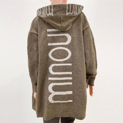 Women's Hooded Open-Front Letter-Knit Cardigan Sweater
