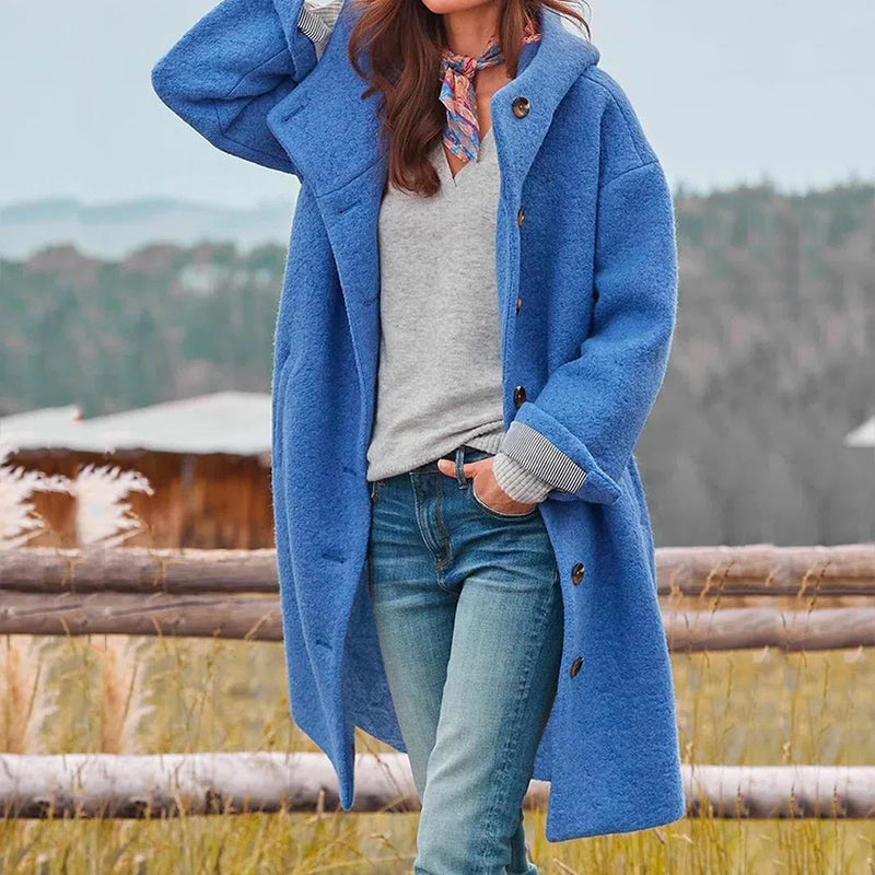 Women's Hooded Wool-Blend Coat with Classic Design
