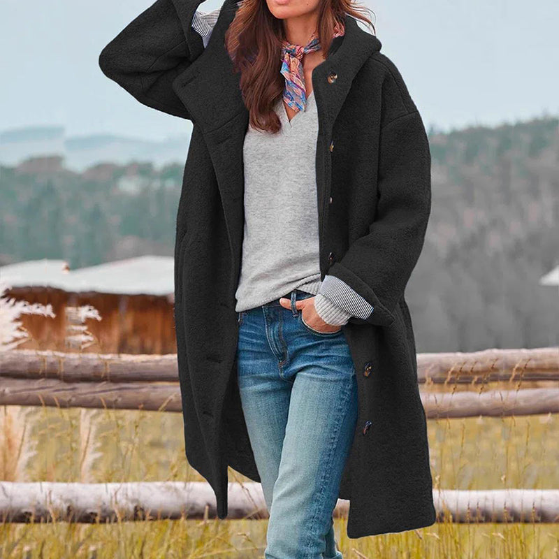 Women's Hooded Wool-Blend Coat with Classic Design