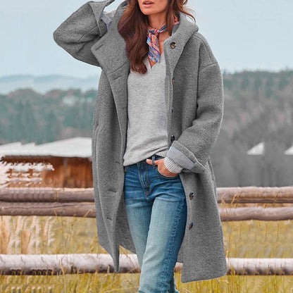 Women's Hooded Wool-Blend Coat with Classic Design