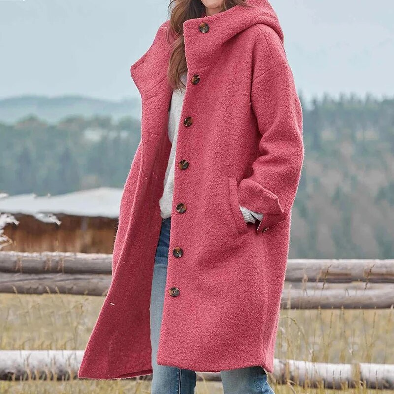Women's Hooded Wool-Blend Coat with Classic Design