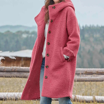 Women's Hooded Wool-Blend Coat with Classic Design