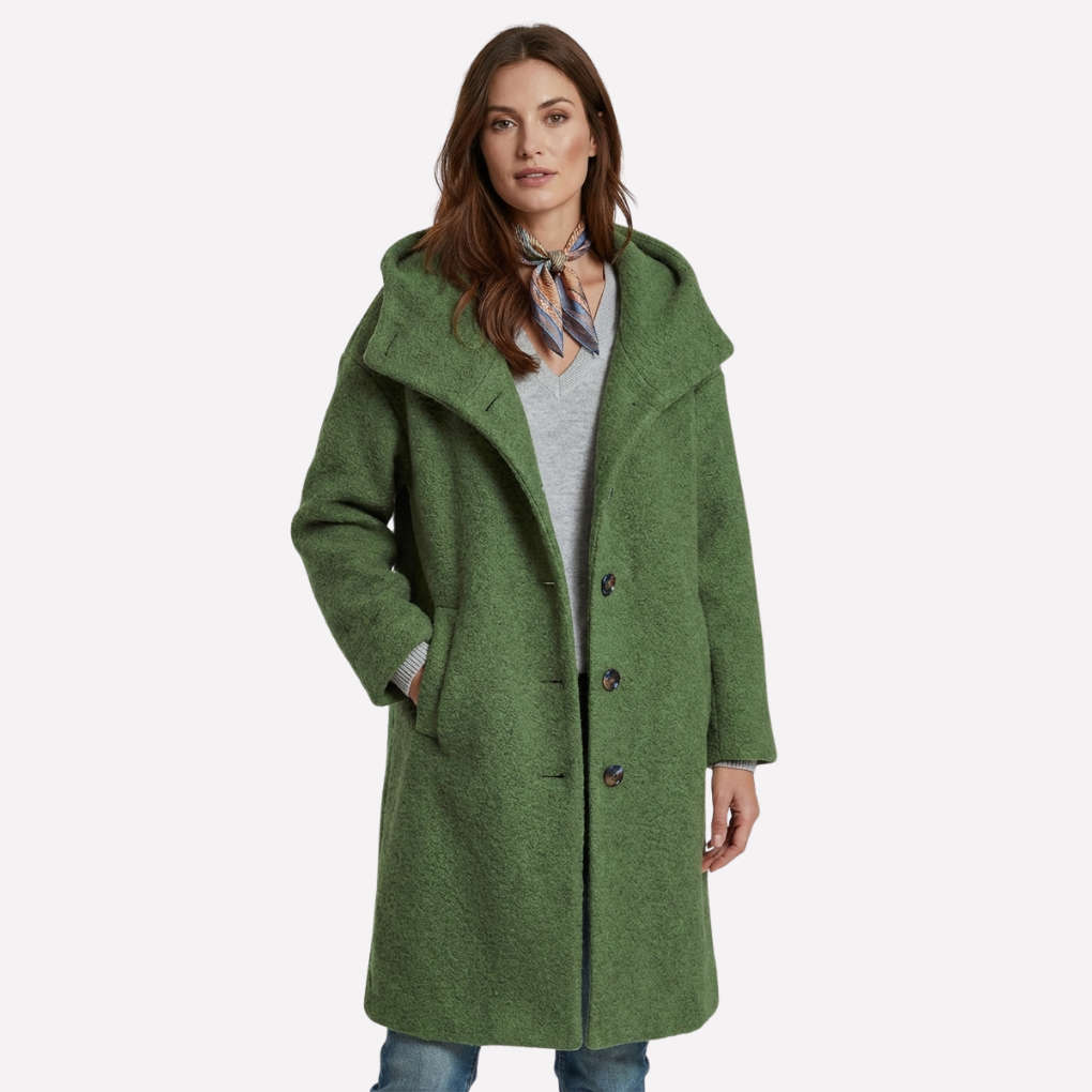 Women's Hooded Wool-Blend Coat with Classic Design