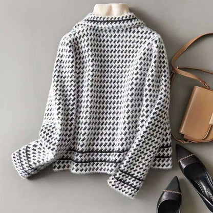 Women's Houndstooth Wool-Cashmere Button-Up Cardigan Jacket