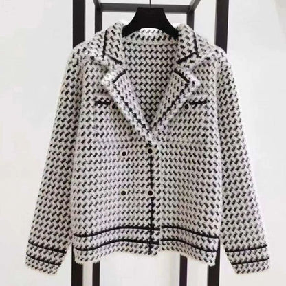 Women's Houndstooth Wool-Cashmere Button-Up Cardigan Jacket