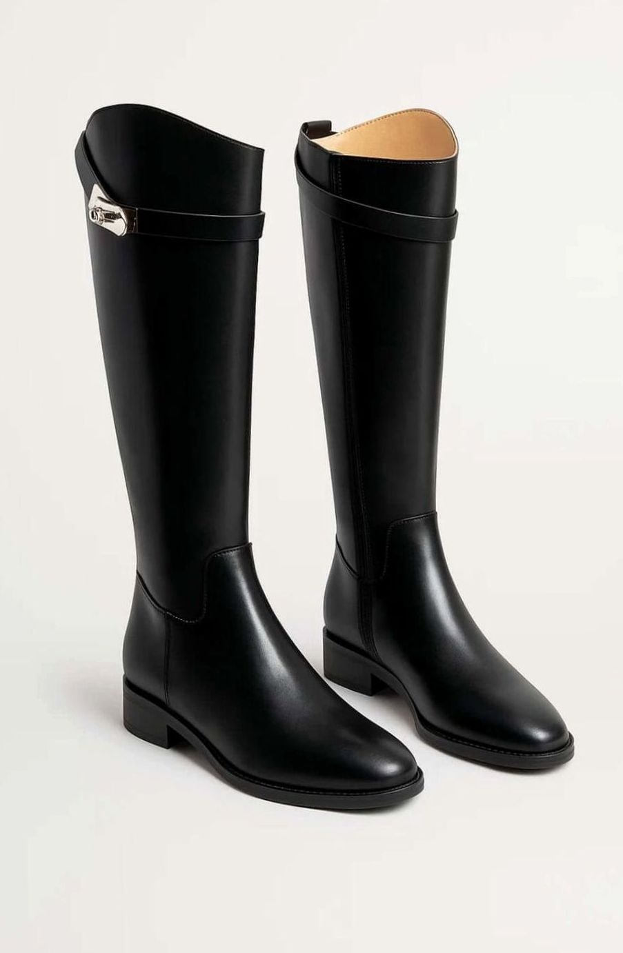 Women's Knee-High Leather Buckle-Detail Riding Boots