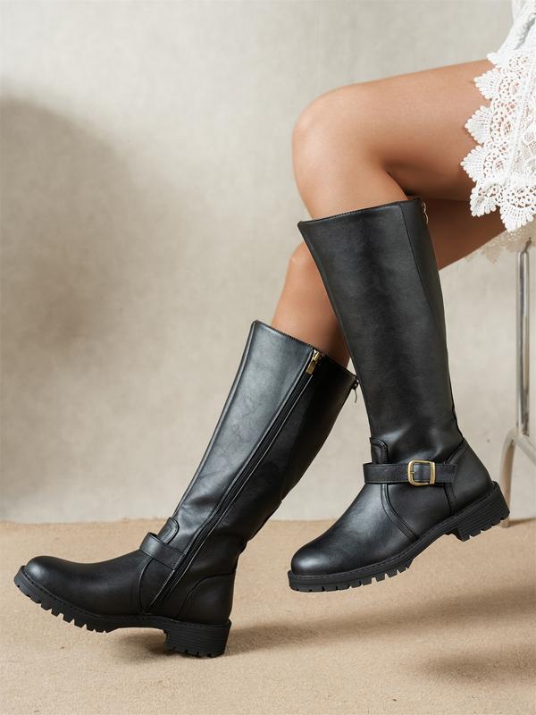 Women's Knee-High Riding Boots with Buckle Detail