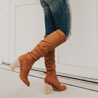 Women's Knee-High Slouch Boots with Side Zipper
