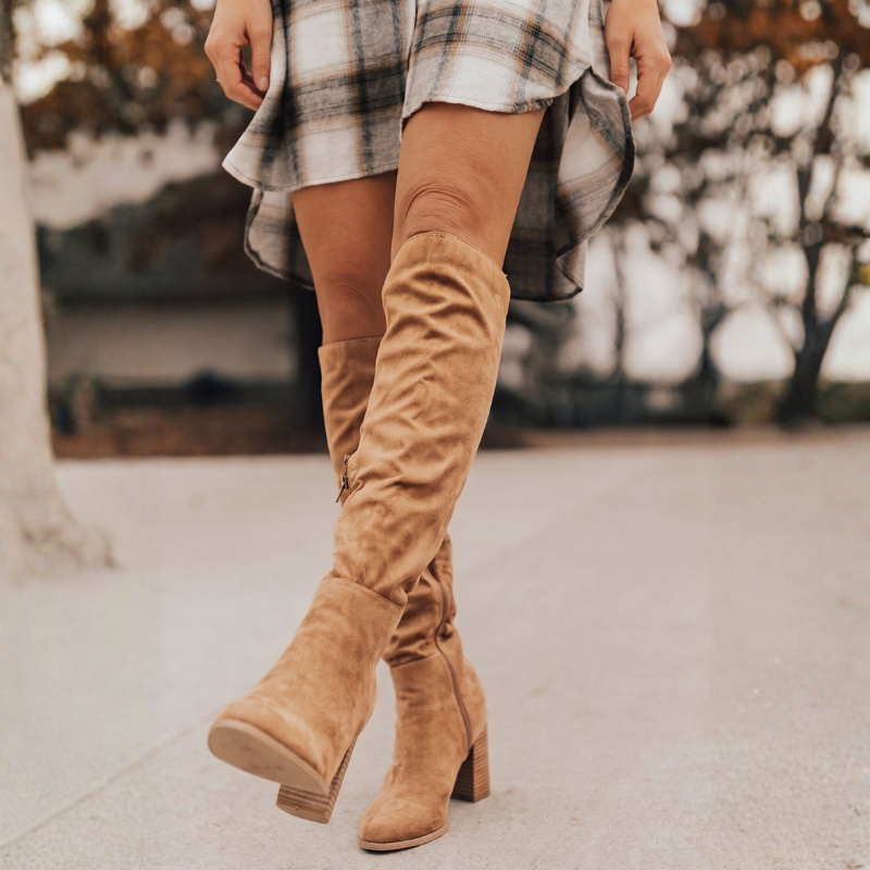 Women's Knee-High Slouch Boots with Side Zipper