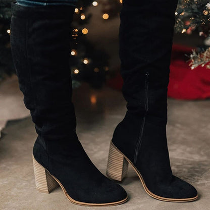 Women's Knee-High Slouch Boots with Side Zipper
