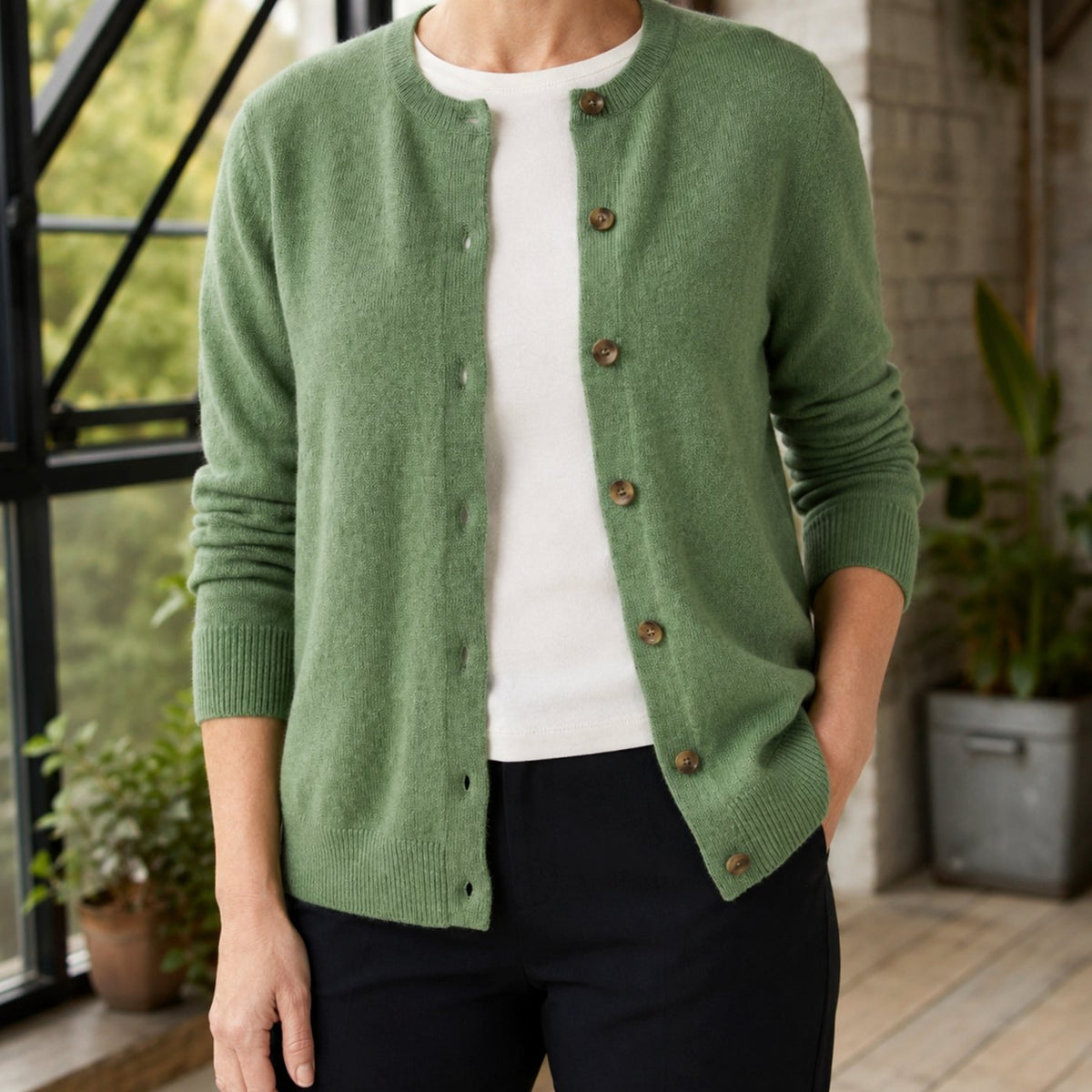 Women's Knit Crew Neck Button-Up Cardigan