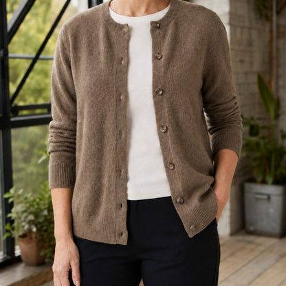 Women's Knit Crew Neck Button-Up Cardigan