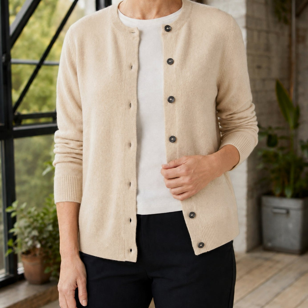 Women's Knit Crew Neck Button-Up Cardigan