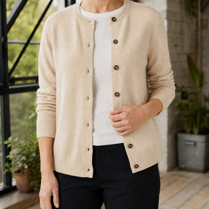 Women's Knit Crew Neck Button-Up Cardigan