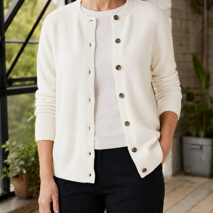 Women's Knit Crew Neck Button-Up Cardigan