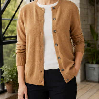 Women's Knit Crew Neck Button-Up Cardigan
