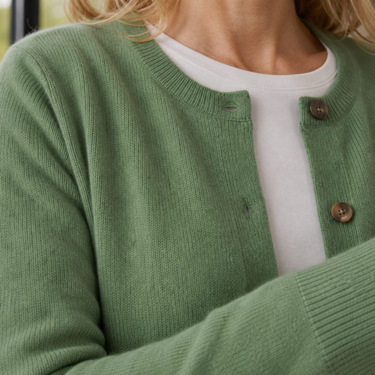 Women's Knit Crew Neck Button-Up Cardigan