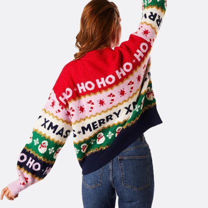 Women's Knitted Christmas Sweater – Colorful Ho, Merry Christmas and Snowflake Pattern Jumper