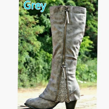 Women's Lace-Detail Block-Heel Knee-High Boots