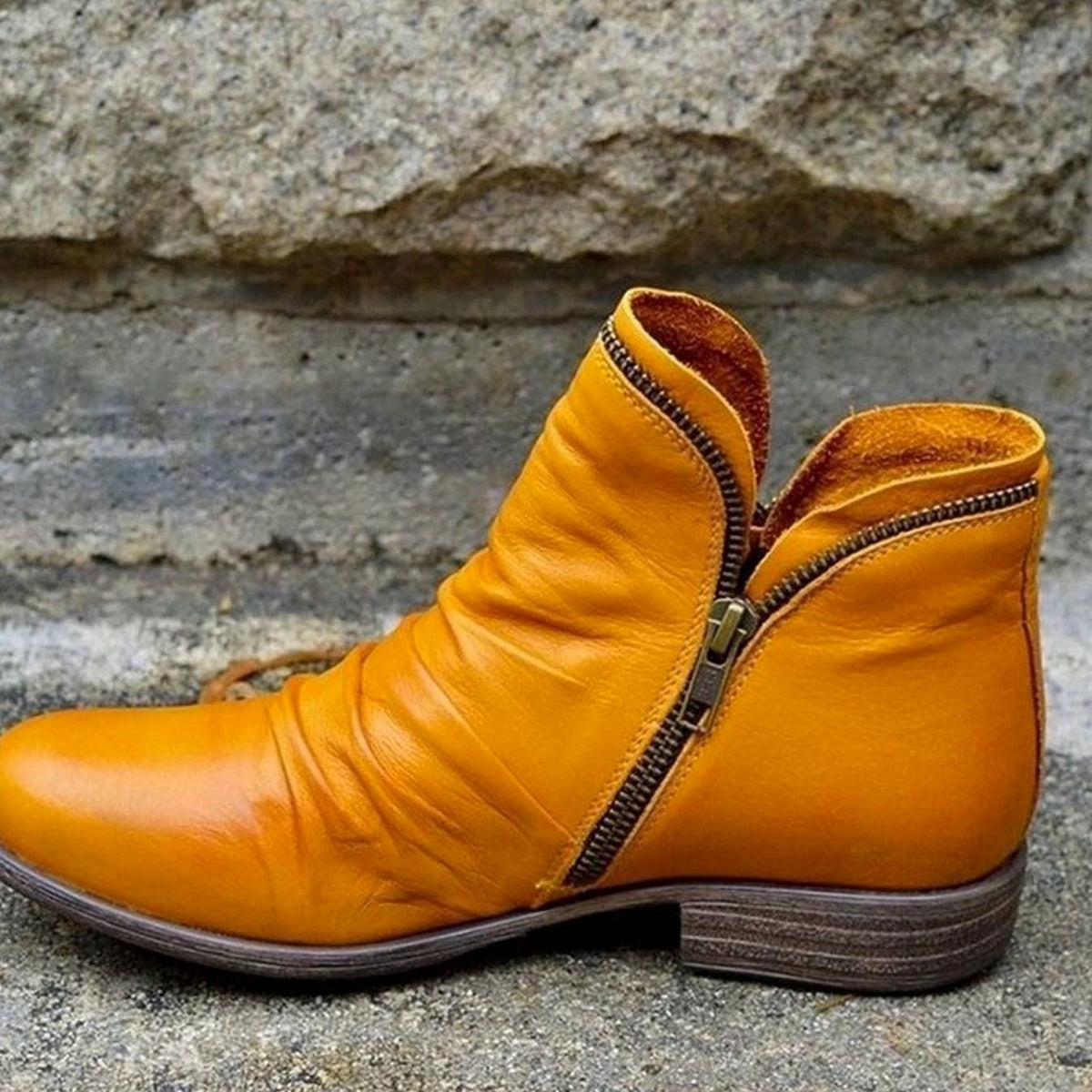 Women's Leather Side-Zip Ruched Ankle Boots