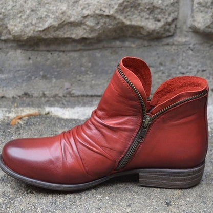 Women's Leather Side-Zip Ruched Ankle Boots