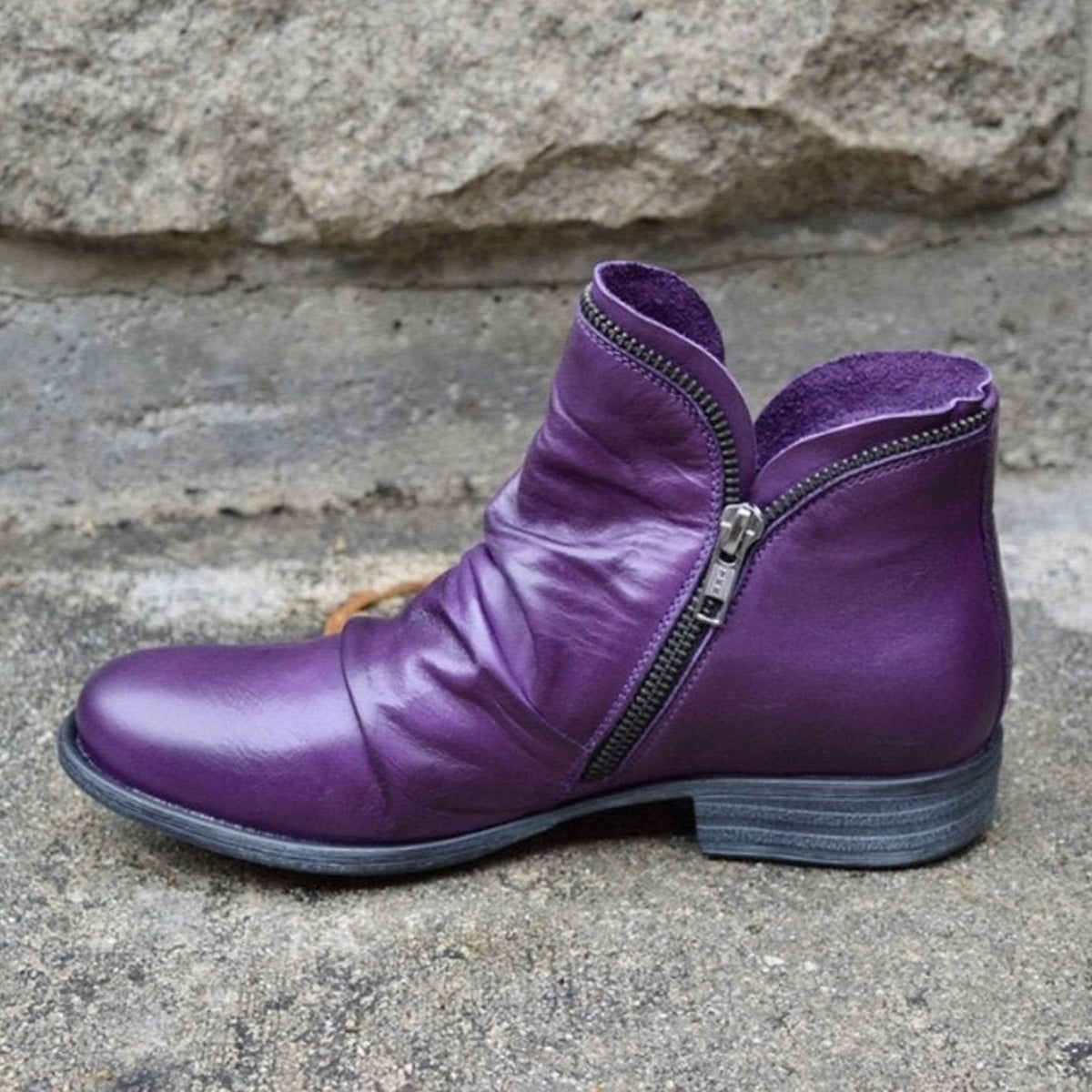 Women's Leather Side-Zip Ruched Ankle Boots