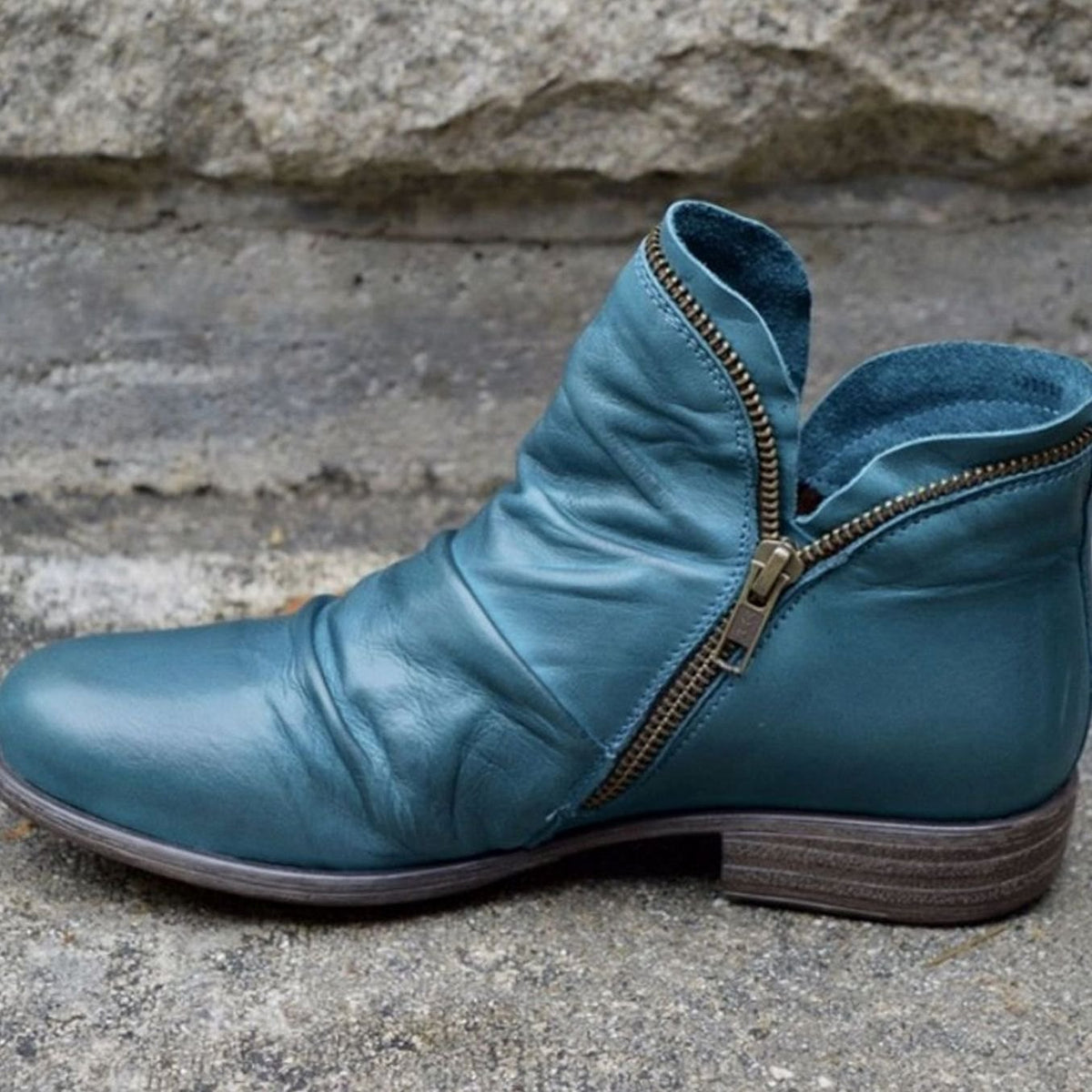 Women's Leather Side-Zip Ruched Ankle Boots