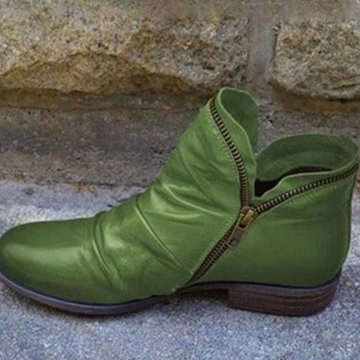 Women's Leather Side-Zip Ruched Ankle Boots