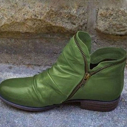 Women's Leather Side-Zip Ruched Ankle Boots