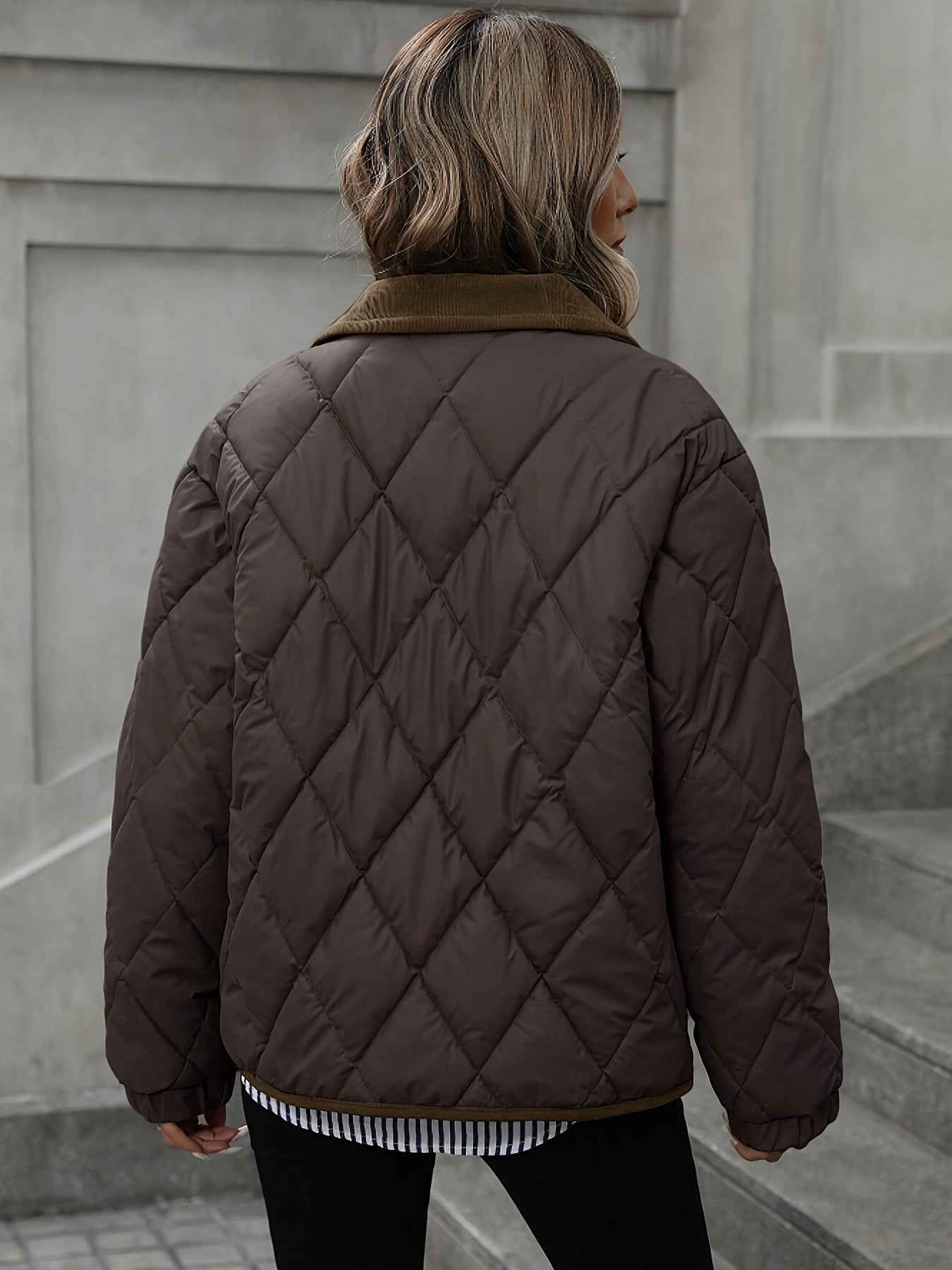 Women's Lightly Padded Diamond-Quilted Winter Jacket in Coffee Brown or Off-White