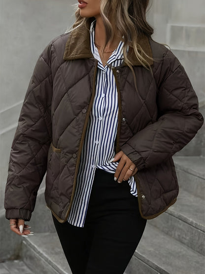 Women's Lightly Padded Diamond-Quilted Winter Jacket in Coffee Brown or Off-White