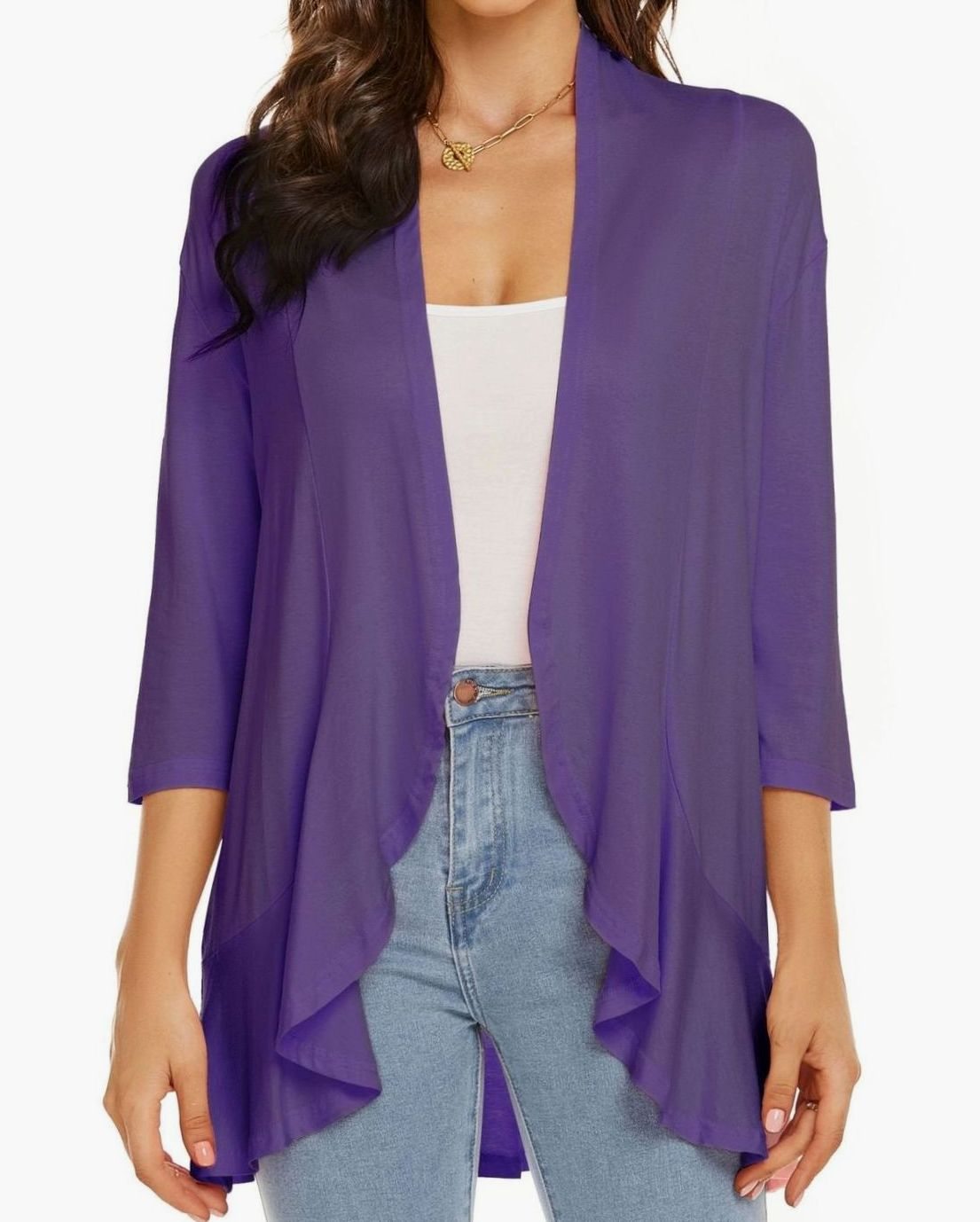 Women's Lightweight Open-Front 3/4 Sleeve Cardigan