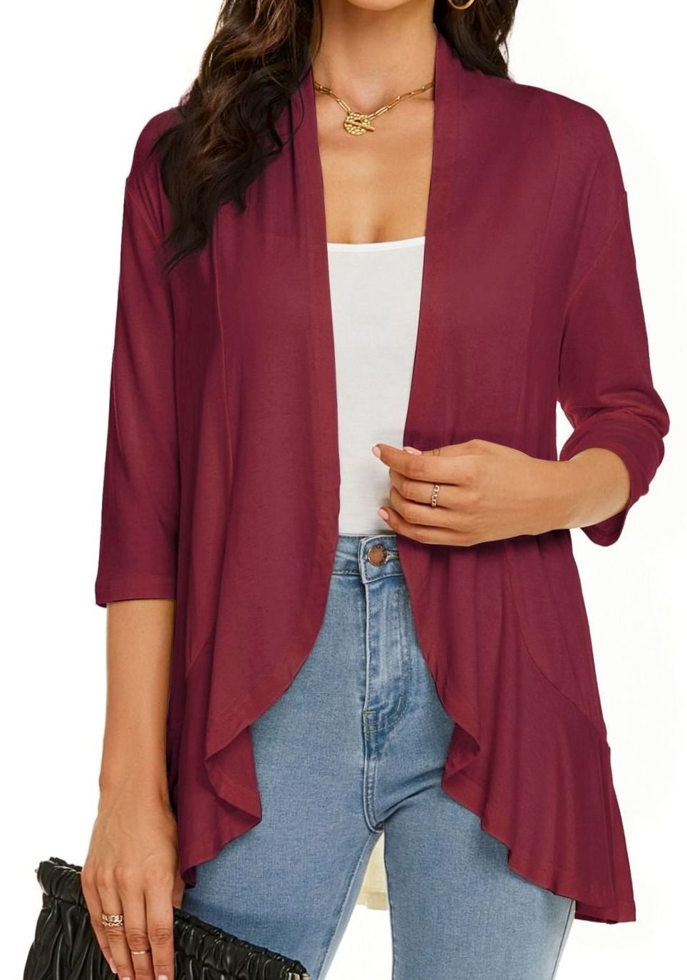 Women's Lightweight Open-Front 3/4 Sleeve Cardigan
