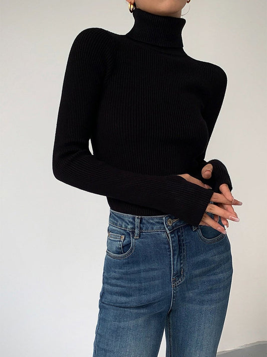 Women's Lightweight Ribbed Knit Turtleneck Sweater
