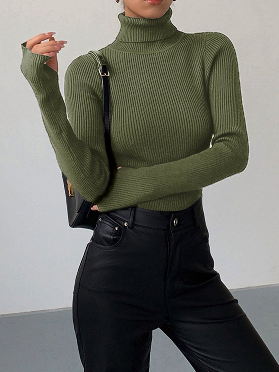 Women's Lightweight Ribbed Knit Turtleneck Sweater
