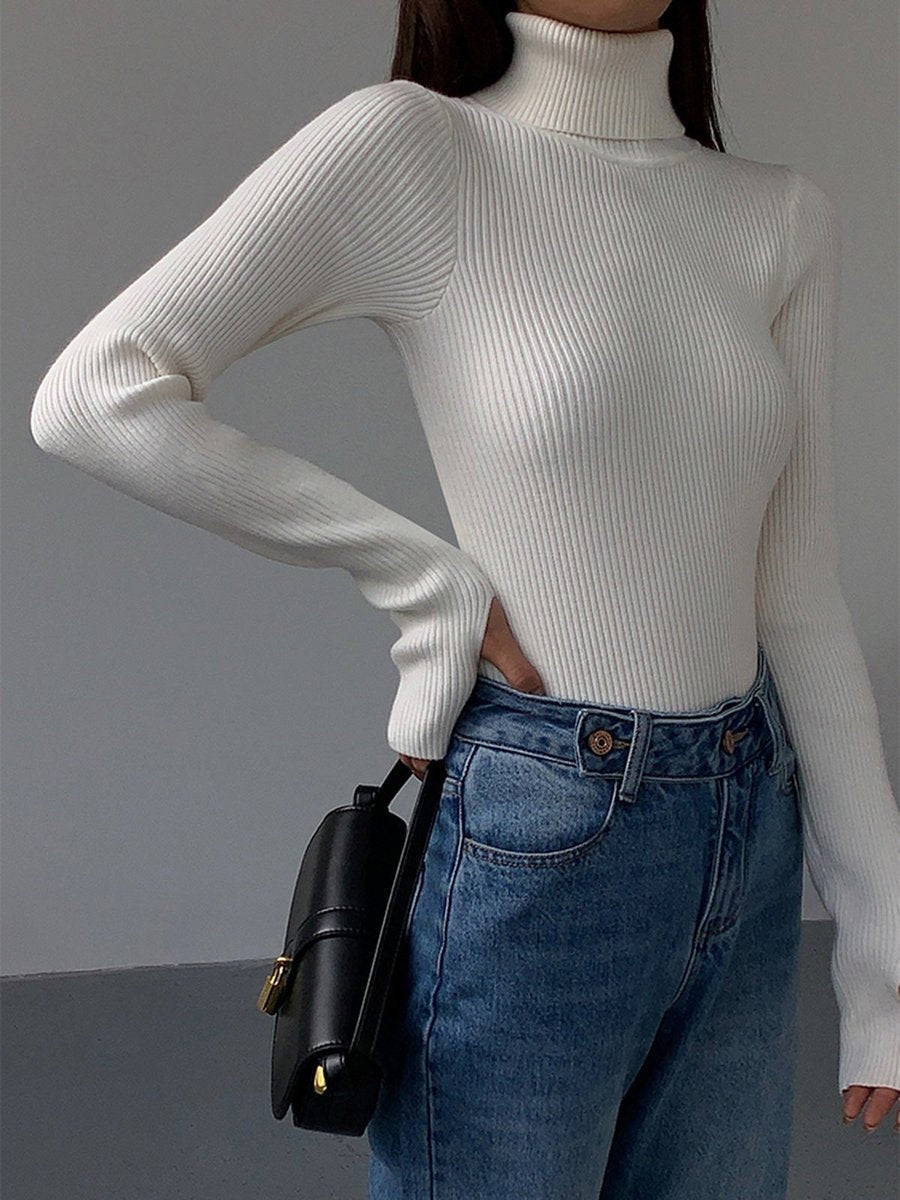 Women's Lightweight Ribbed Knit Turtleneck Sweater