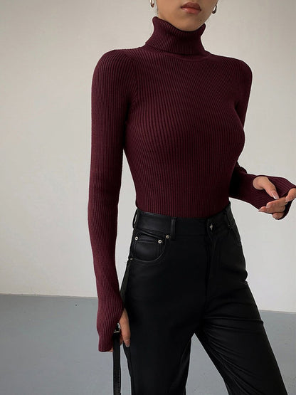 Women's Lightweight Ribbed Knit Turtleneck Sweater