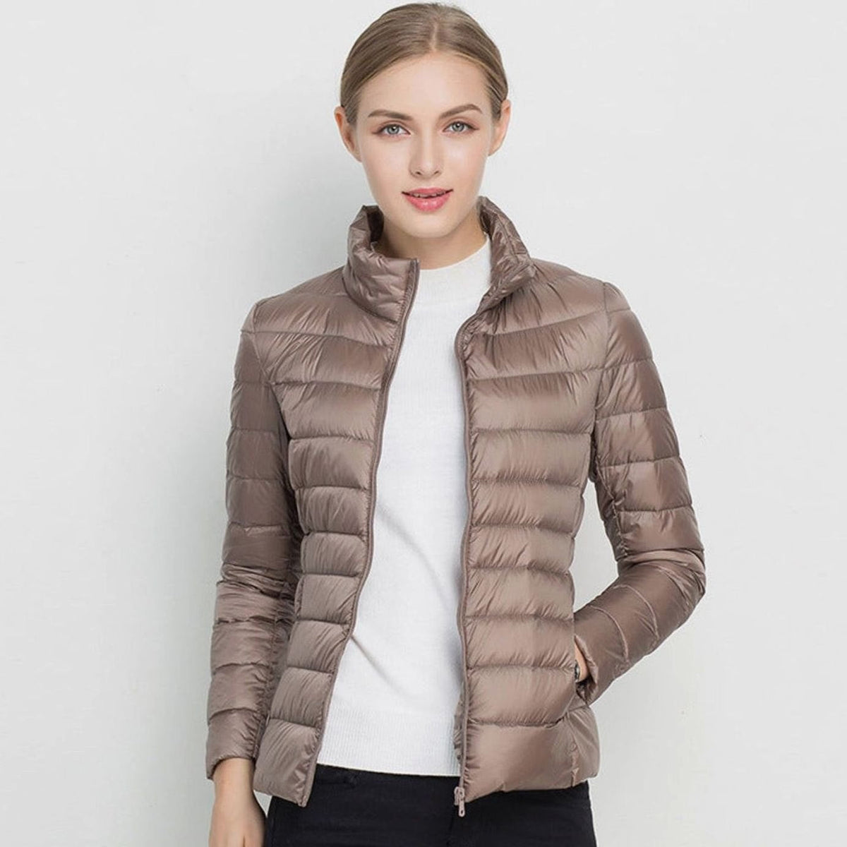 Women's Lightweight Slim Fit Winter Puffer Coat with Stand Collar