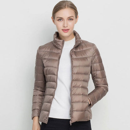 Women's Lightweight Slim Fit Winter Puffer Coat with Stand Collar