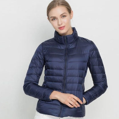 Women's Lightweight Slim Fit Winter Puffer Coat with Stand Collar